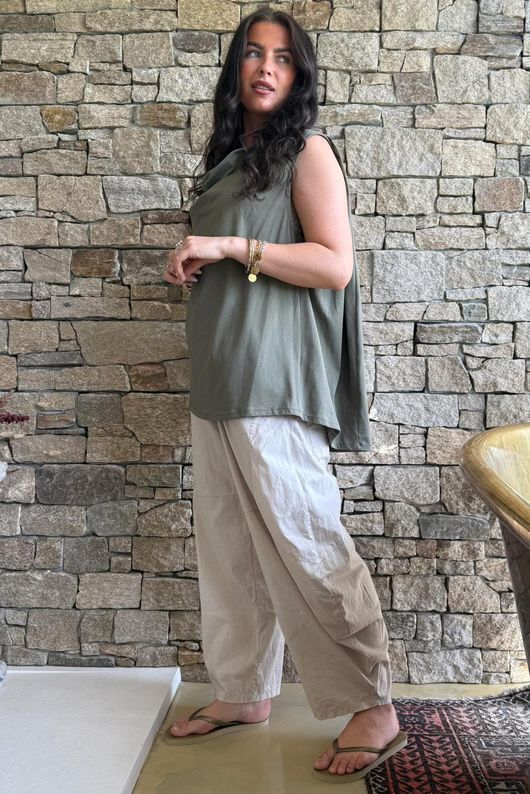 Oscar Drape Trapeze Tank Khaki